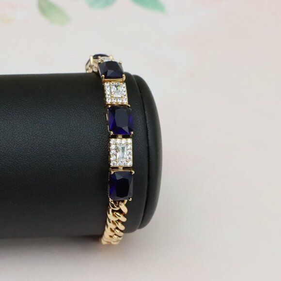 "Rose Gold Bracelet with Deep Blue and White Crystal Accents, XPBL0811 - Picture 8 of 12